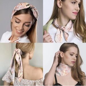 Scarf Silk Feeling Square Satin Cute Head Hair Wrap 27.5 Inches